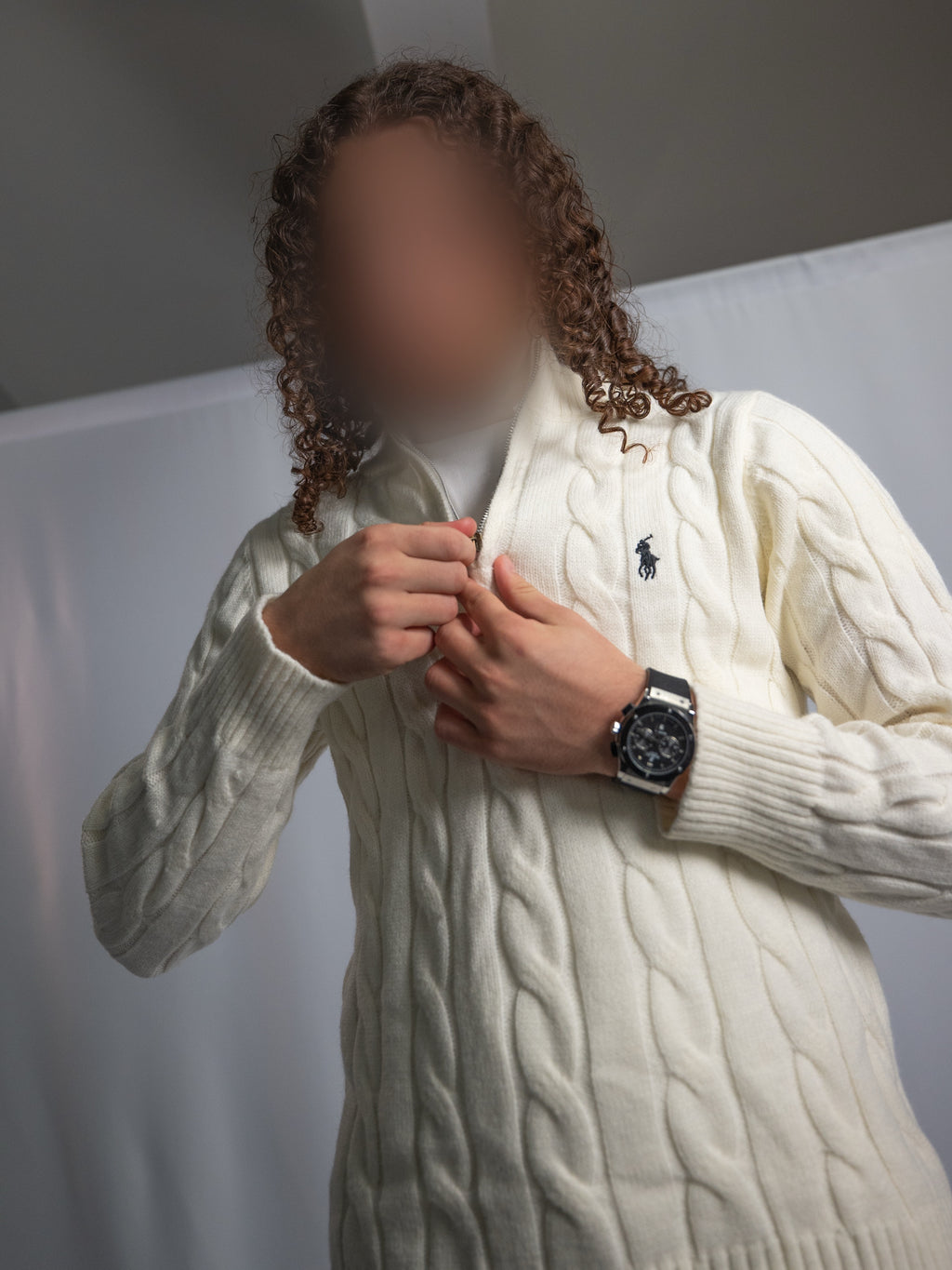 Ralph Lauren – Weißer Zopfmusterpullover