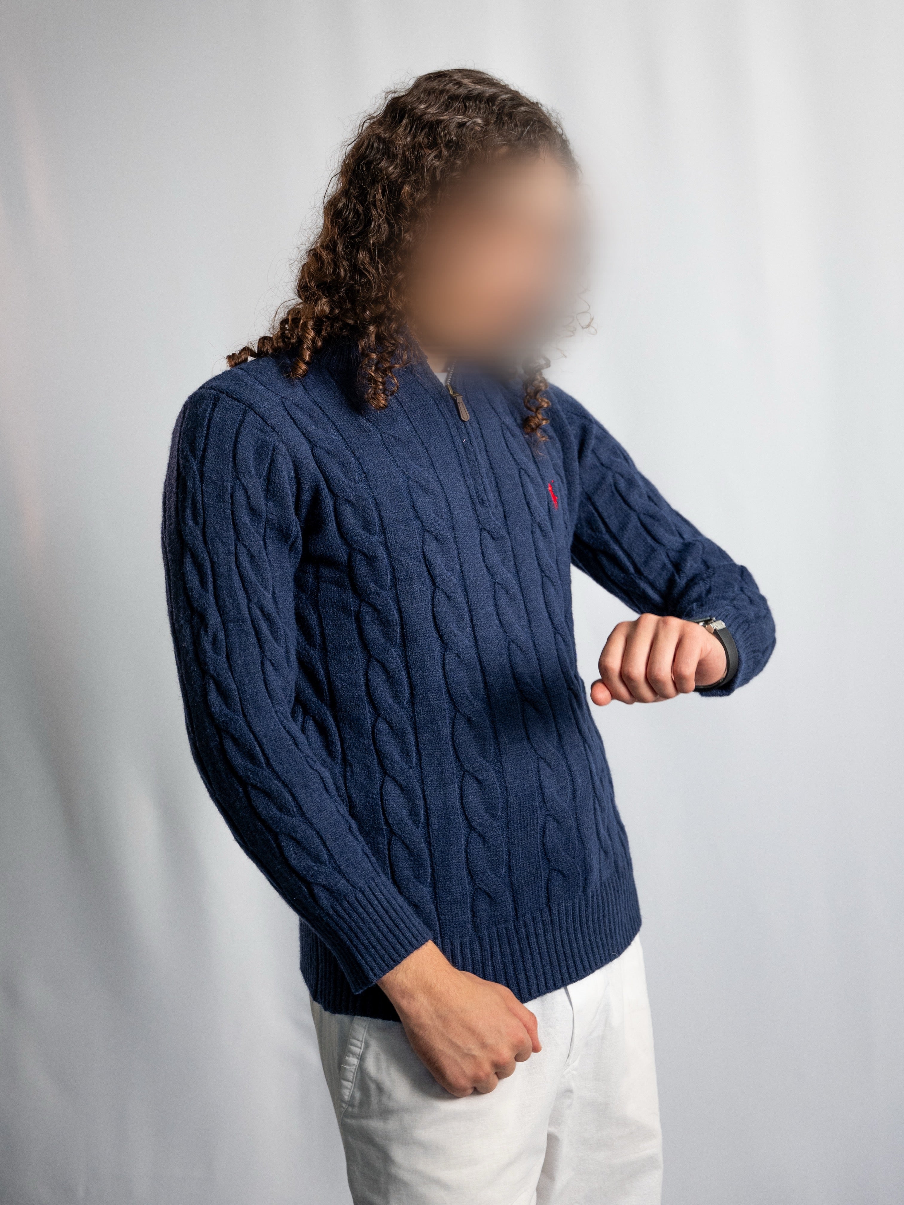 Ralph Lauren – Schwarzer Pullover mit Reißverschluss – Zopfmuster