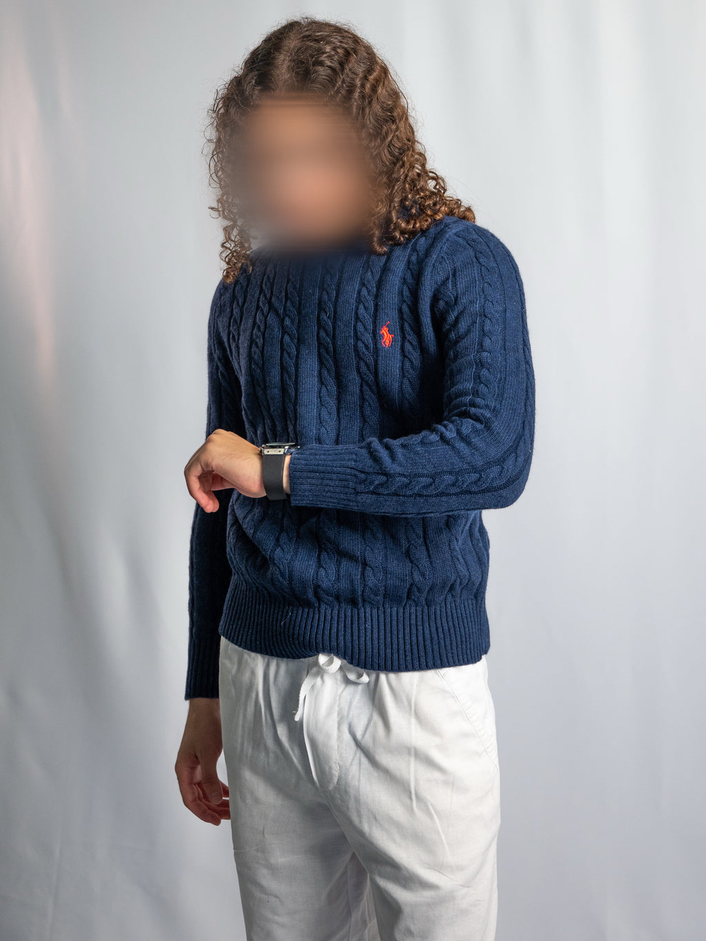 Ralph Lauren Marineblauer Zopfmusterpullover