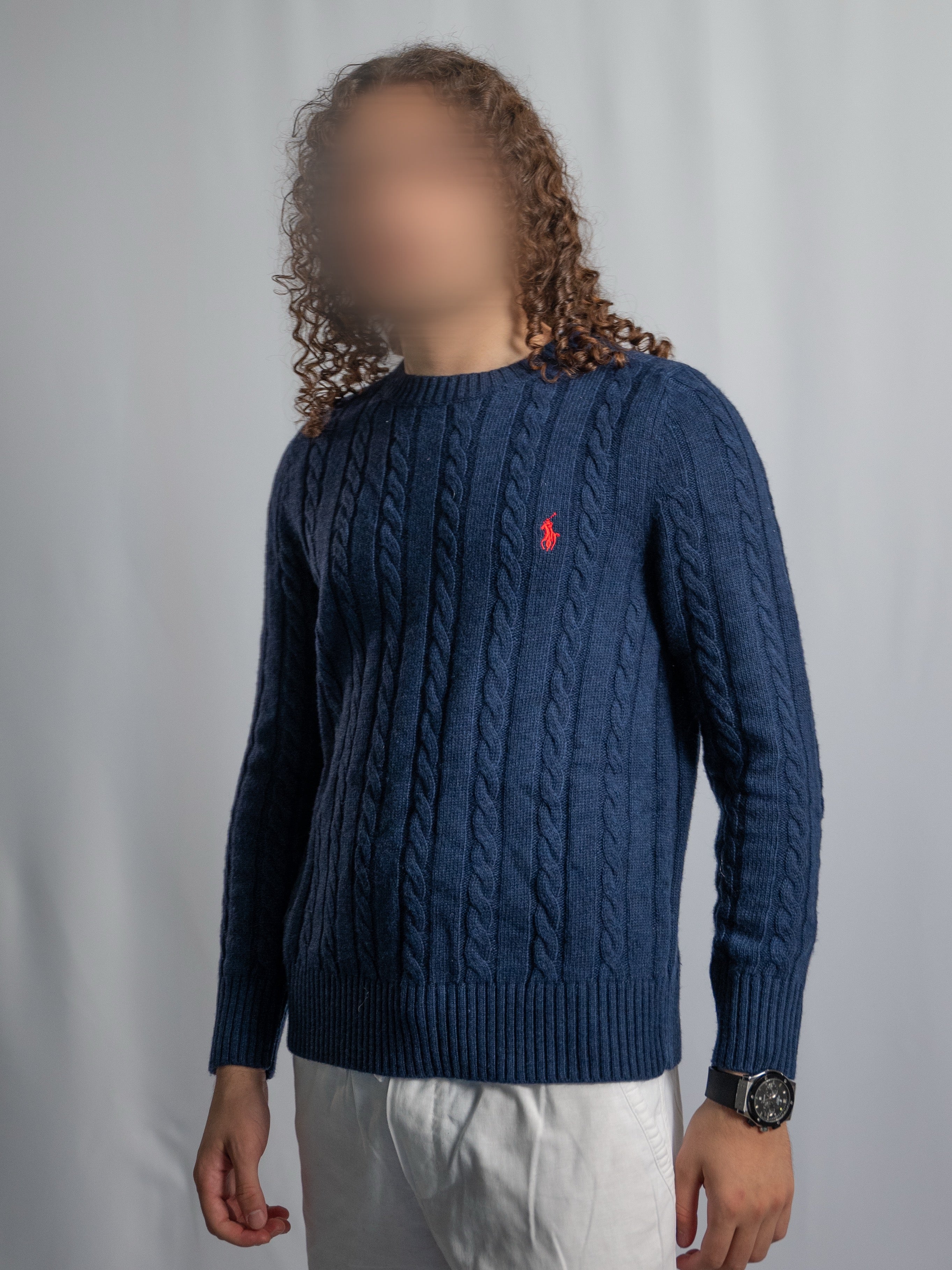 Ralph Lauren Marineblauer Zopfmusterpullover