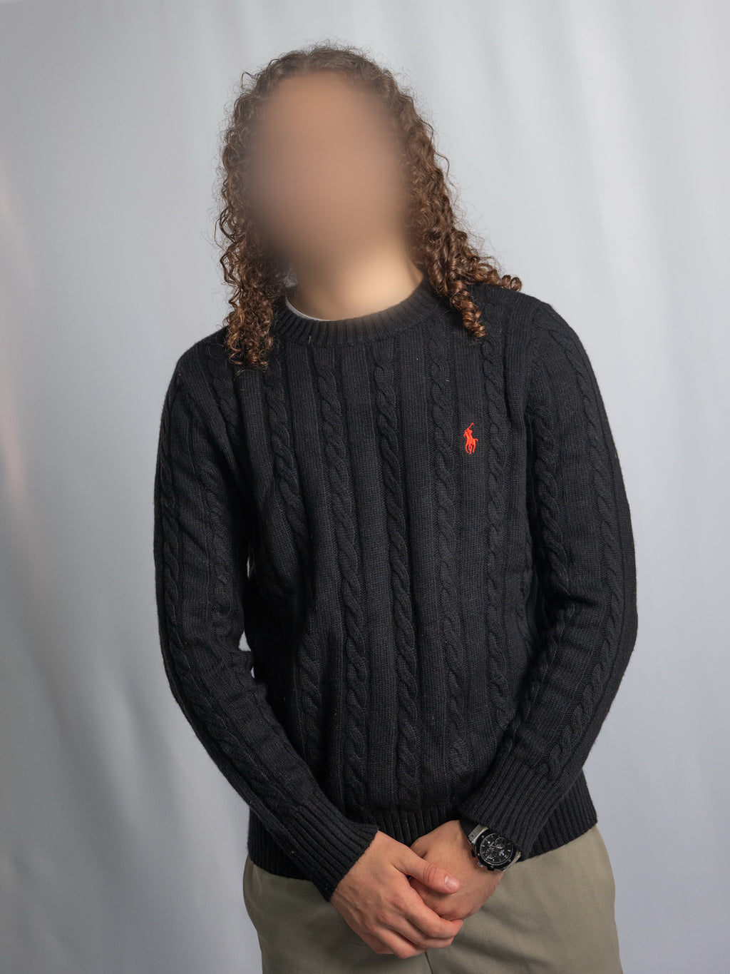 Ralph Lauren – Schwarzer Zopfmusterpullover