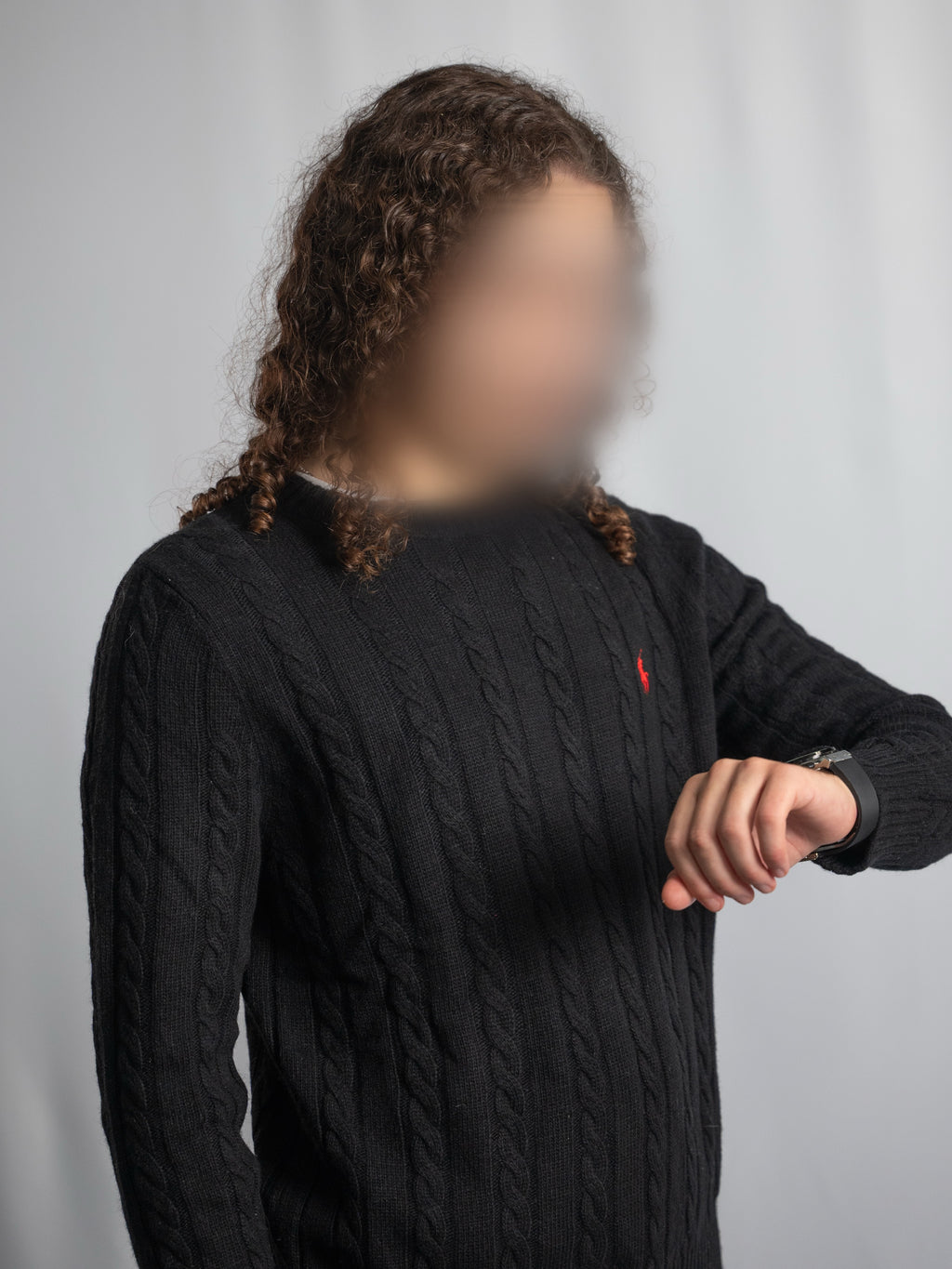 Ralph Lauren – Schwarzer Zopfmusterpullover