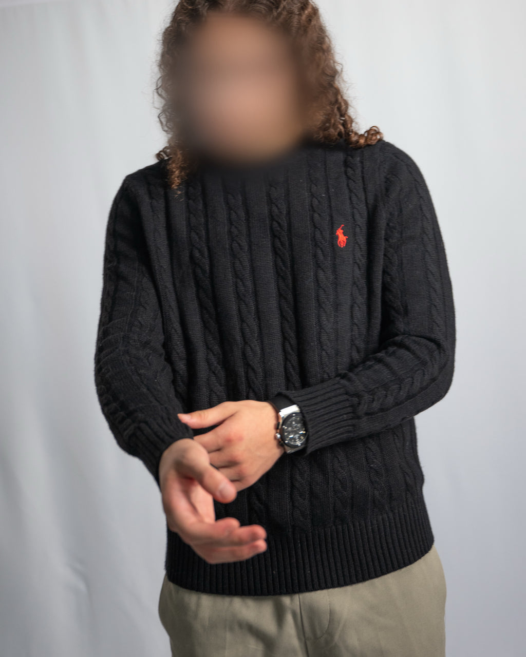 Ralph Lauren – Schwarzer Zopfmusterpullover