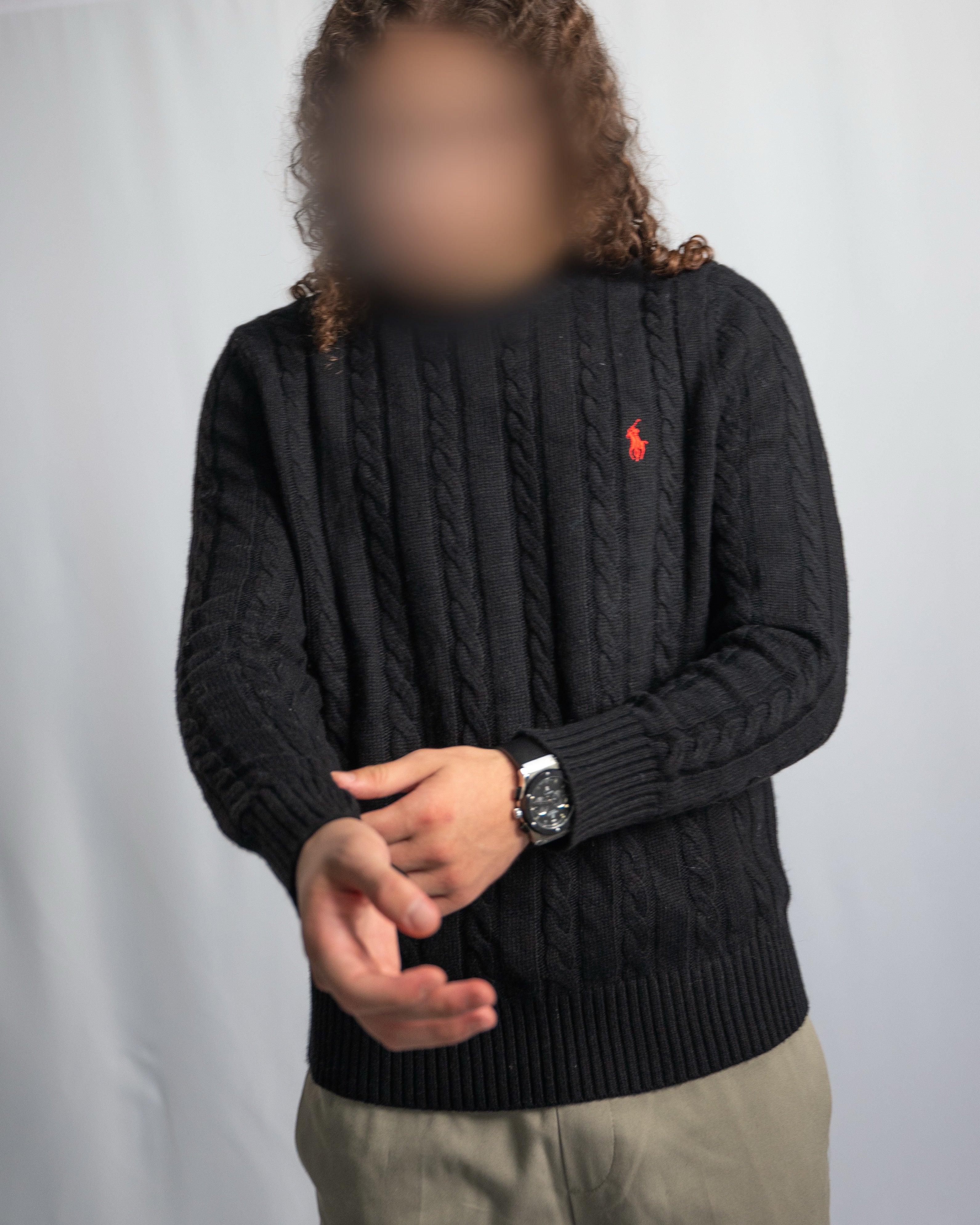 Ralph Lauren – Schwarzer Zopfmusterpullover