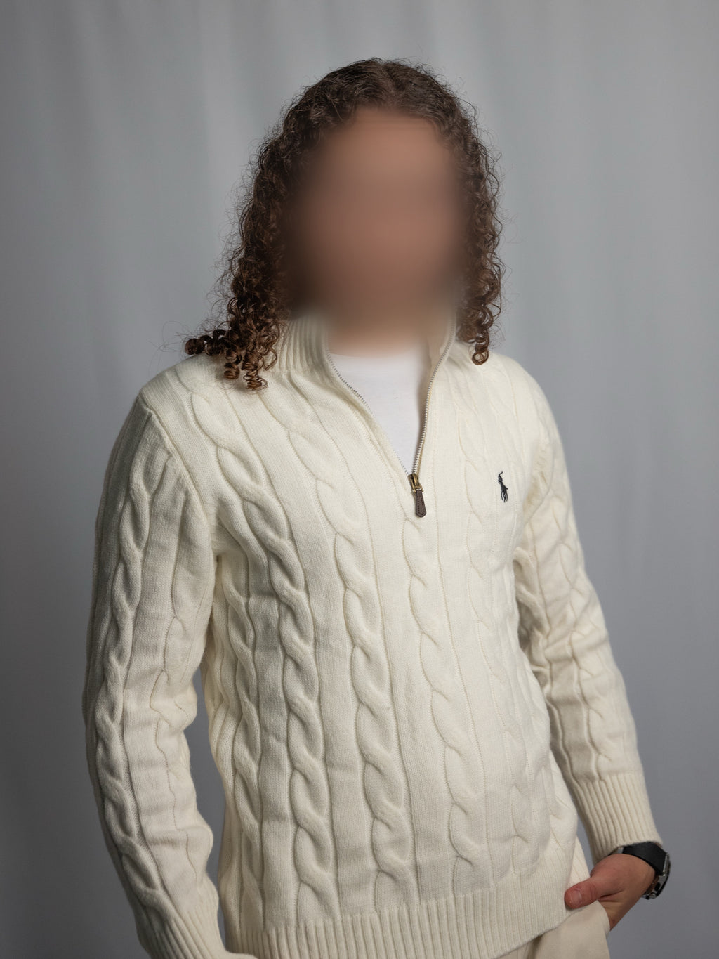 Ralph Lauren – Weißer Zopfmusterpullover