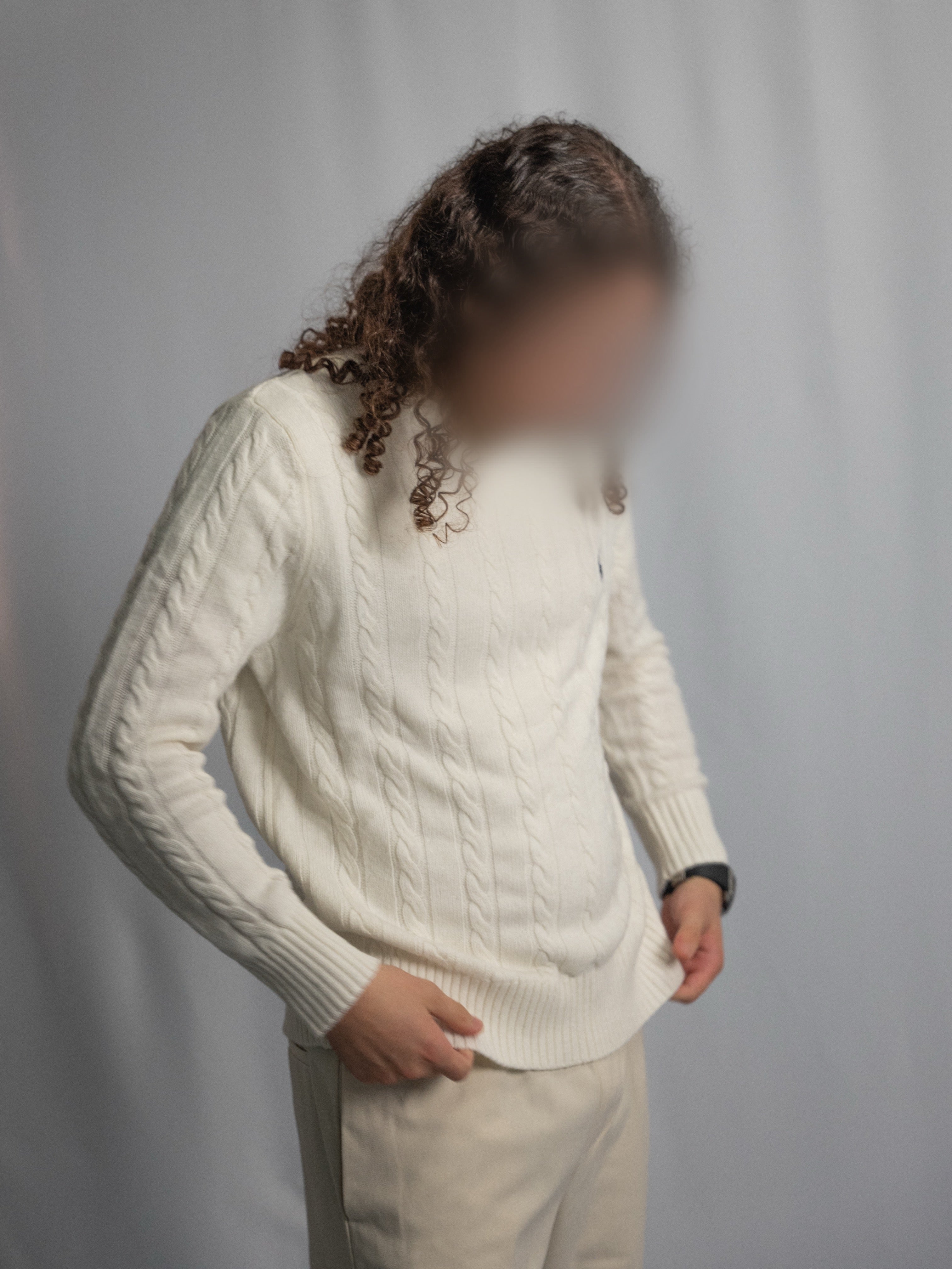 Ralph Lauren – Weißer Zopfmusterpullover