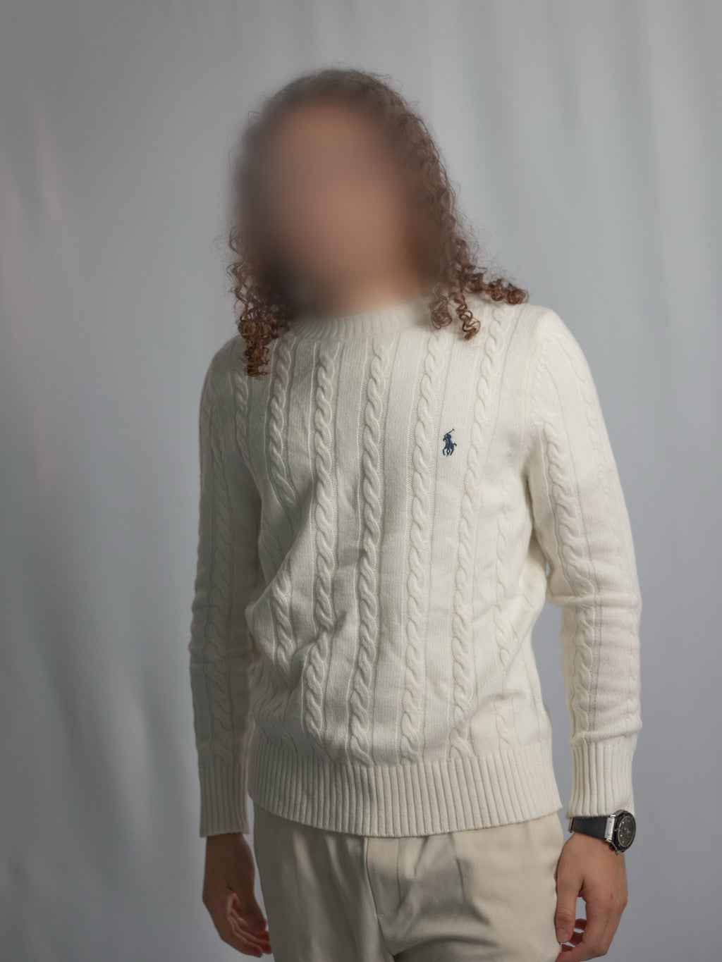 Ralph Lauren – Weißer Zopfmusterpullover