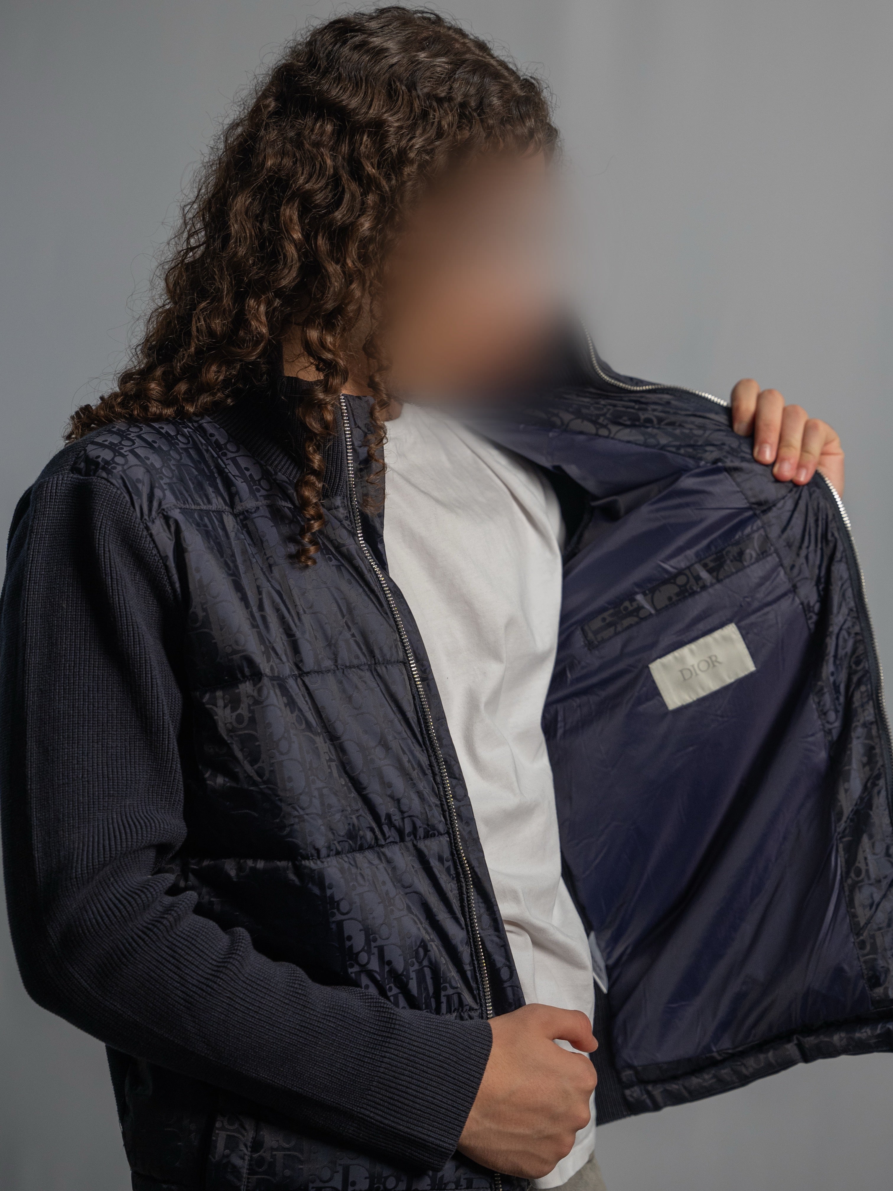 Dior Oblique Navy Blue Jacket – Mesh Sleeves