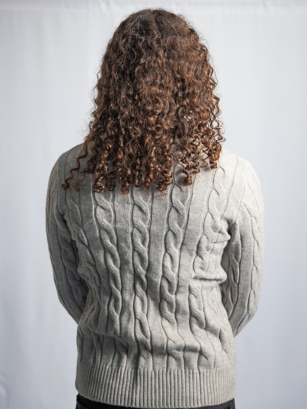 Ralph Lauren – Grauer Pullover mit Zopfmuster und Reißverschluss