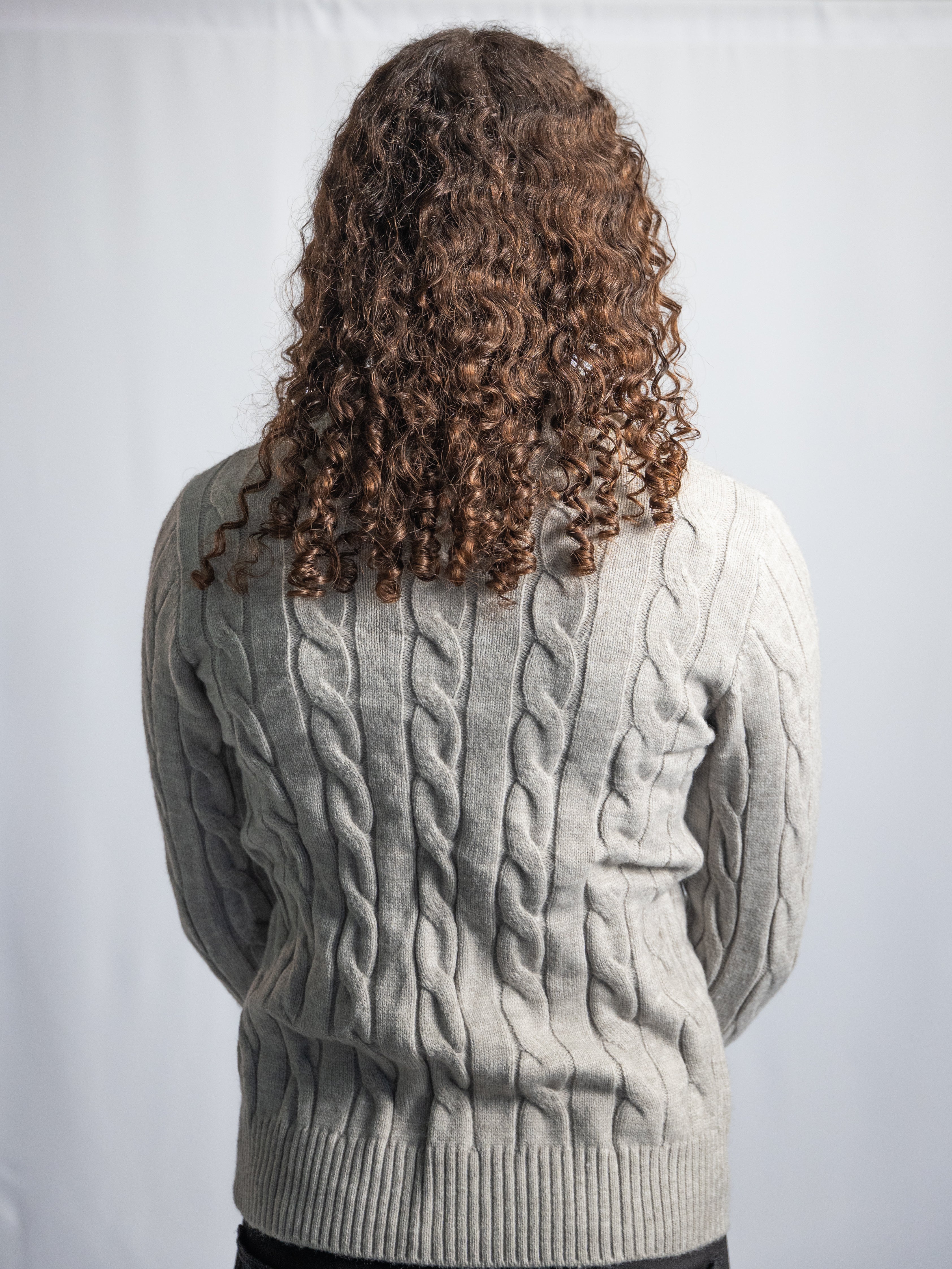 Ralph Lauren – Grauer Pullover mit Zopfmuster und Reißverschluss