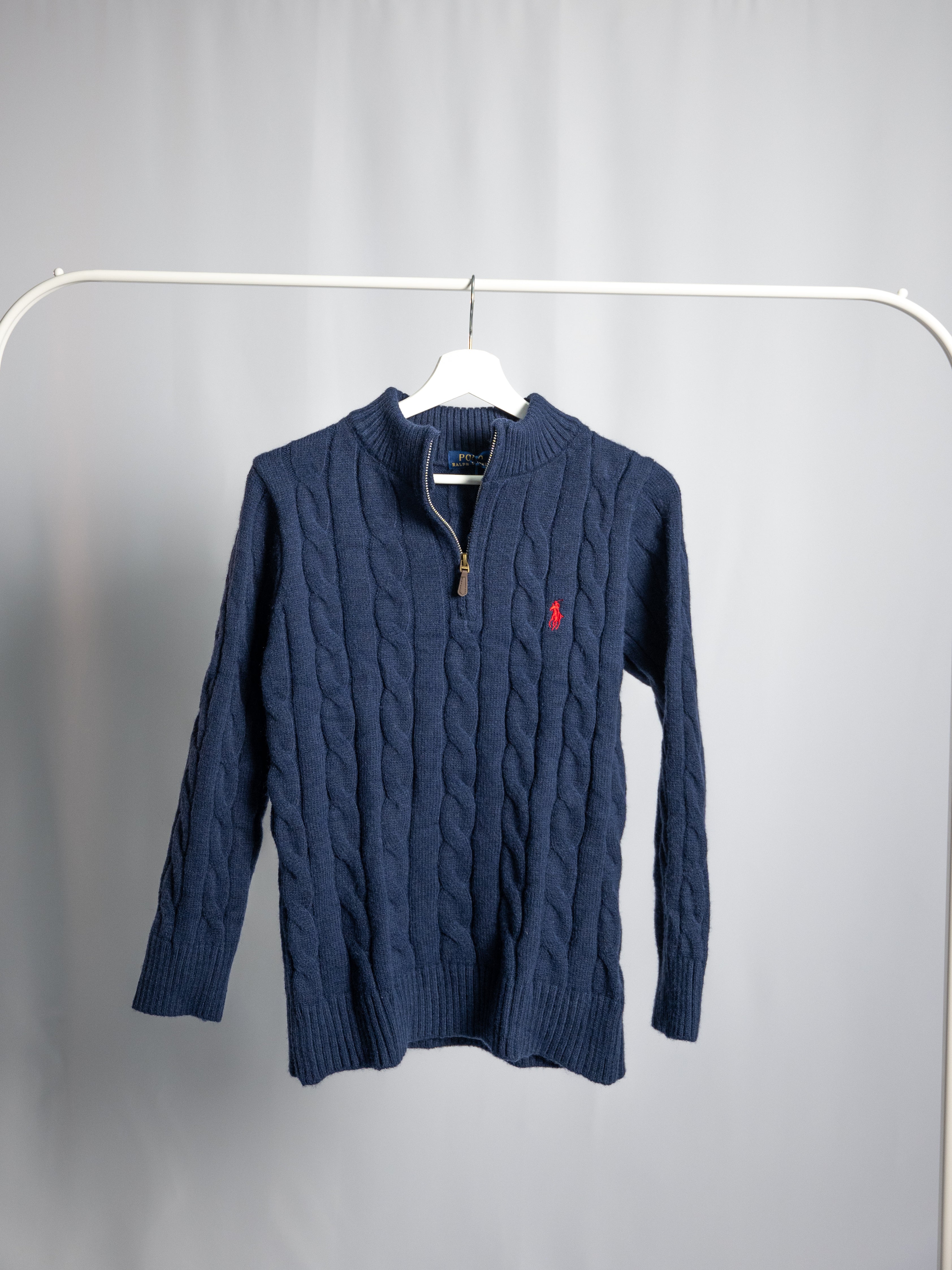 Ralph Lauren – Schwarzer Pullover mit Reißverschluss – Zopfmuster