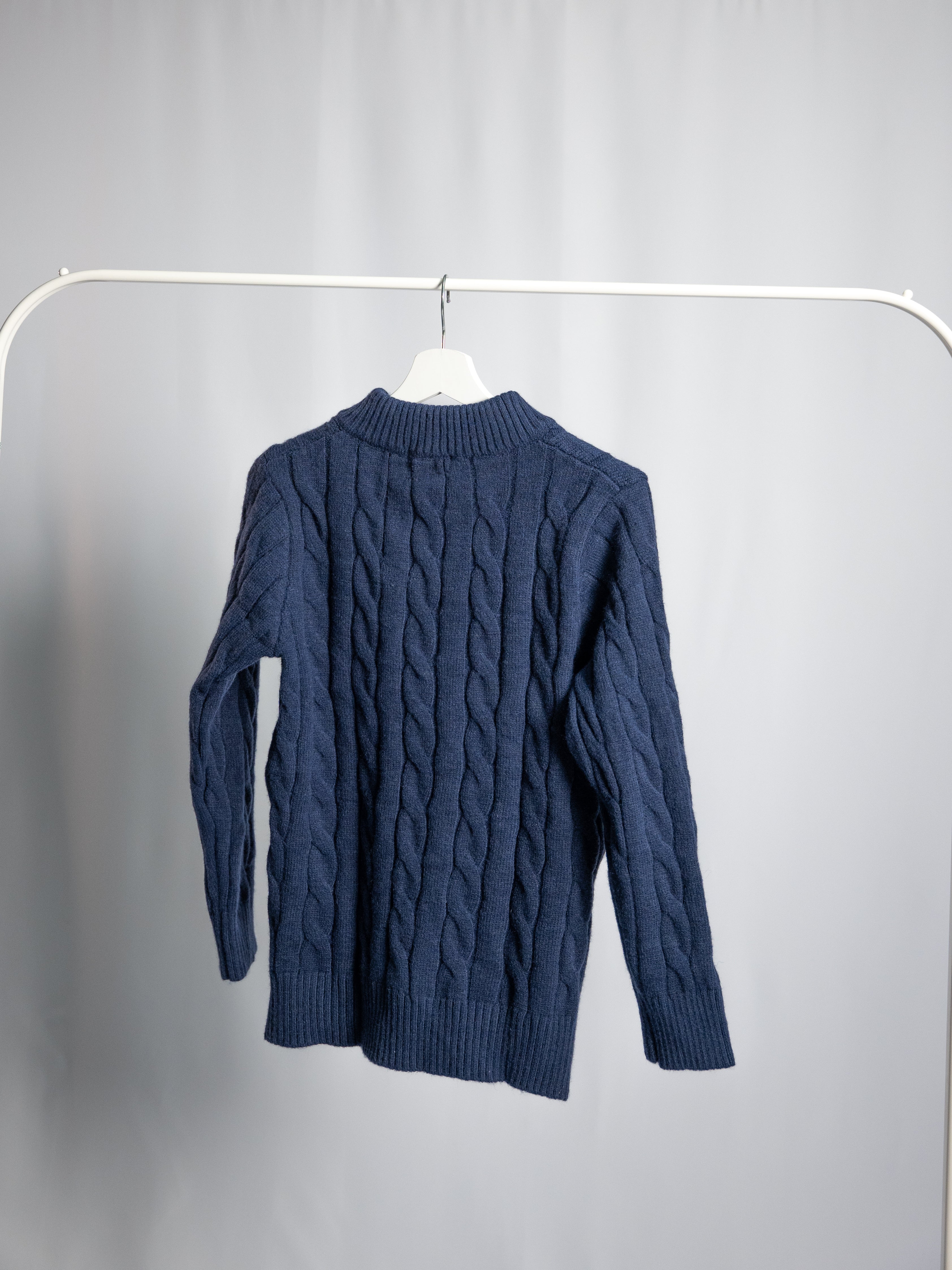 Ralph Lauren – Schwarzer Pullover mit Reißverschluss – Zopfmuster