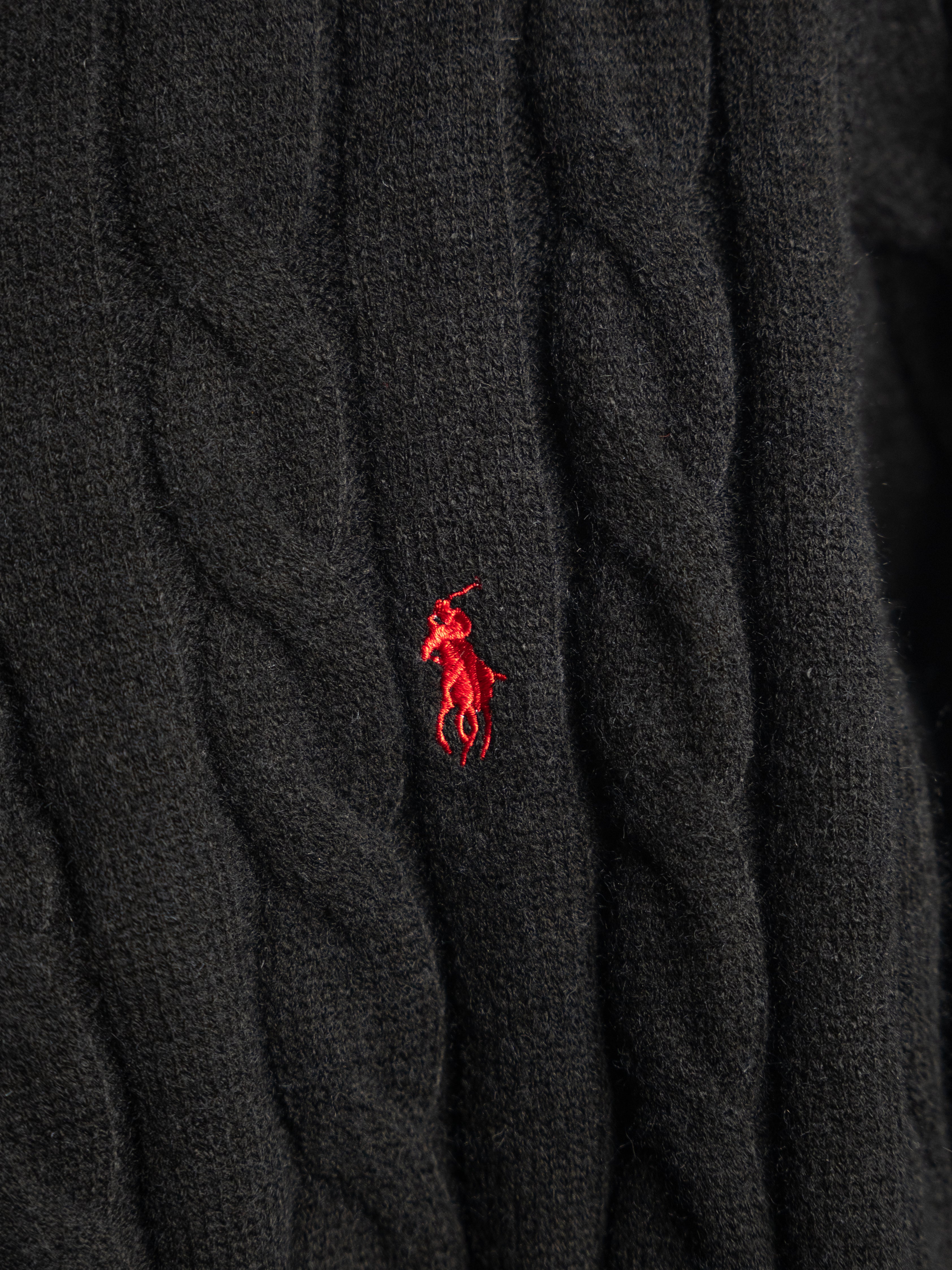 Ralph Lauren – Schwarzer Pullover mit Reißverschluss – Zopfmuster