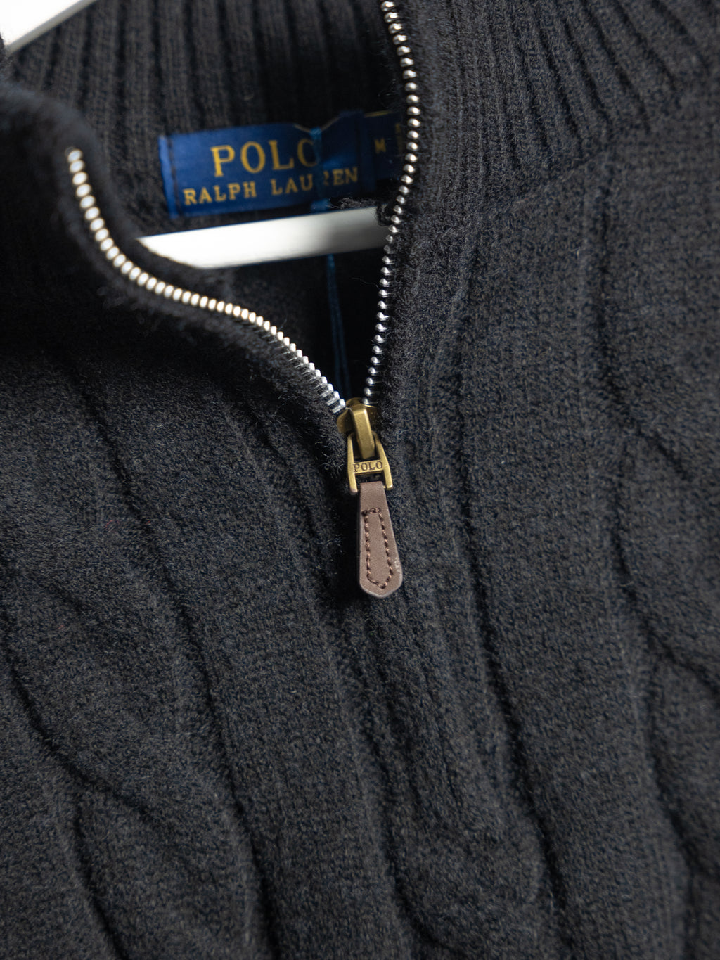 Ralph Lauren – Schwarzer Pullover mit Reißverschluss – Zopfmuster