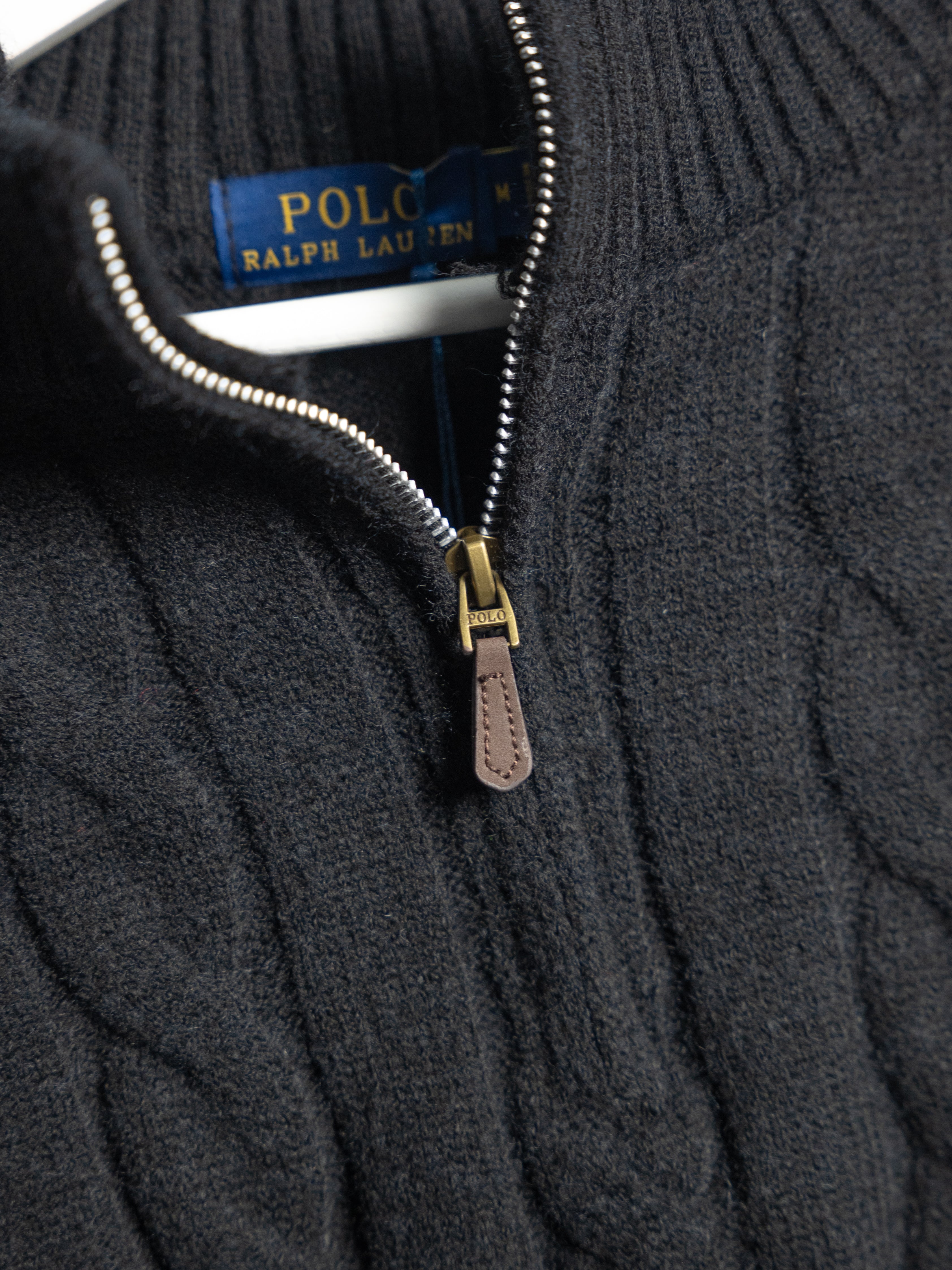 Ralph Lauren – Schwarzer Pullover mit Reißverschluss – Zopfmuster